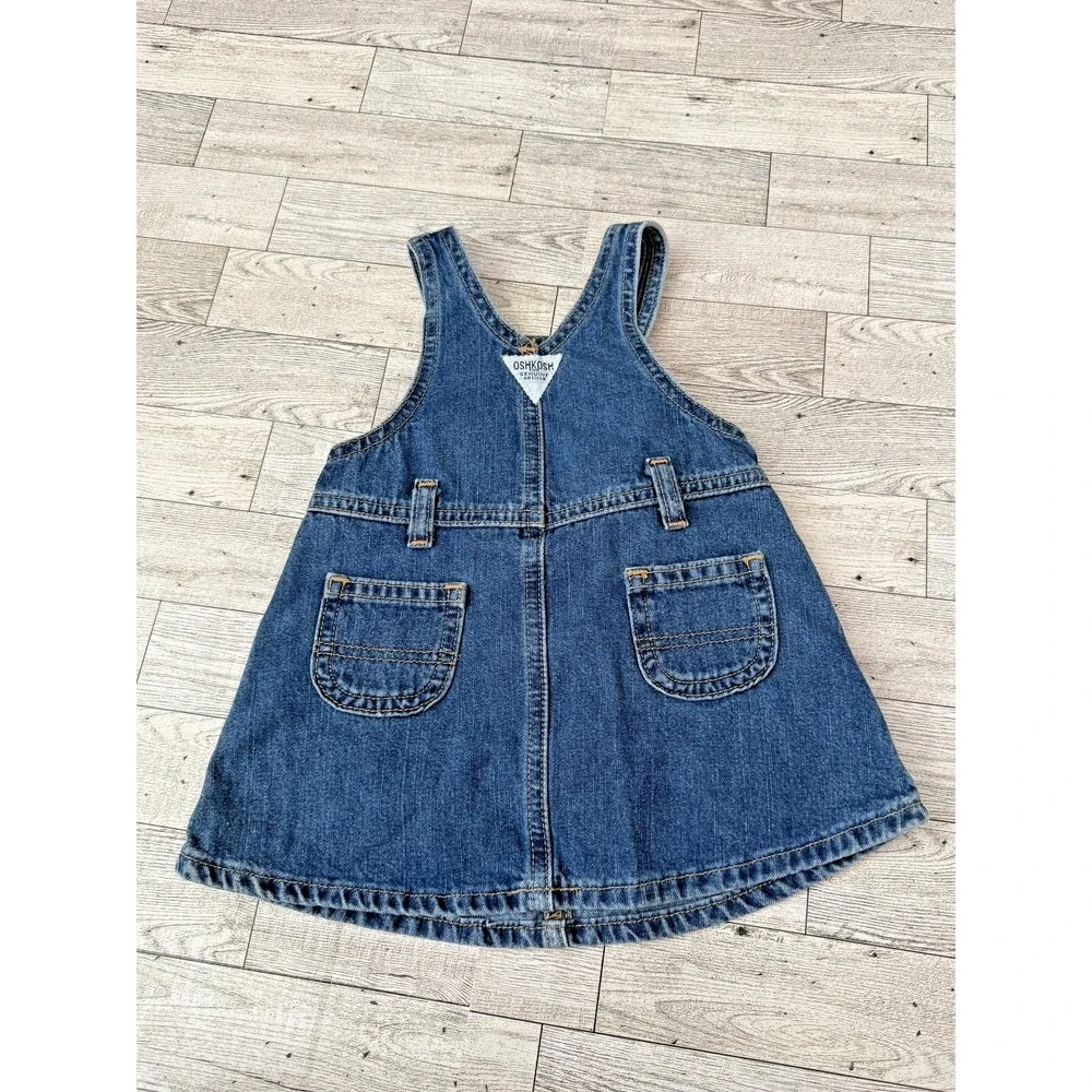 VTG OshKosh Bgosh Vestbak Denim Overall Dress Jumper Baby Girl Skirt 90s 6-9 MOS
